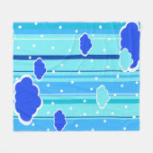 青いストライプの雲とドット フリースブランケット (正面(横))