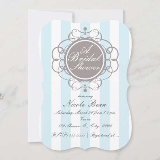 青いストライプエレガントブライダルシャワー招待状 招待状 (正面)