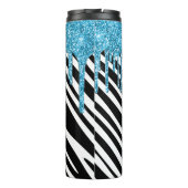青いストライプグリッタードリップ付きゼブラ模様 タンブラー (裏面)