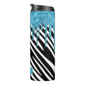 青いストライプグリッタードリップ付きゼブラ模様 タンブラー (回転右)
