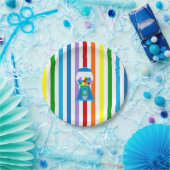 青いストライプゴム玉機のレインボー ペーパープレート (パーティー)