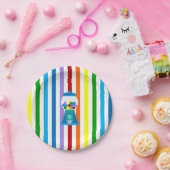 青いストライプゴム玉機のレインボー ペーパープレート (パーティー)