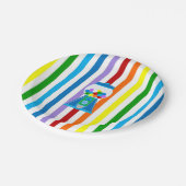 青いストライプゴム玉機のレインボー ペーパープレート (アングル)