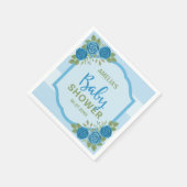 青いストライプバラと男の子の赤ちゃんシャワー スタンダードカクテルナプキン (角)