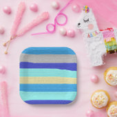 青いストライプブラシストローク ペーパープレート (パーティー)