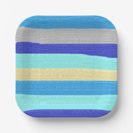 青いストライプブラシストローク ペーパープレート