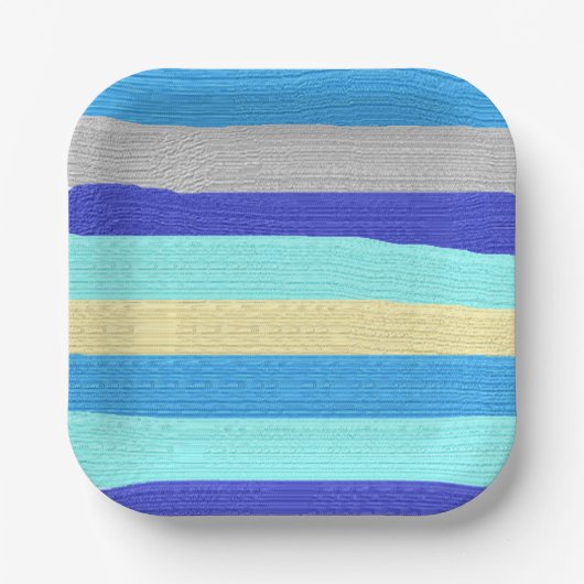 青いストライプブラシストローク ペーパープレート (正面)