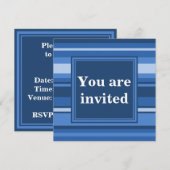 青いストライプ招待 招待状 (正面/裏面)