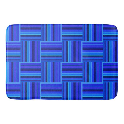 青いストライプ織り模様 バスマット (正面)