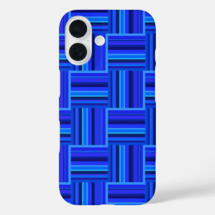 青いストライプ織り模様 iPhone 16ケース