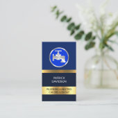 青いストライプ配管画層上の金ゴールド 名刺 (スタンド正面)