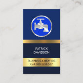 青いストライプ配管画層上の金ゴールド 名刺 (正面)