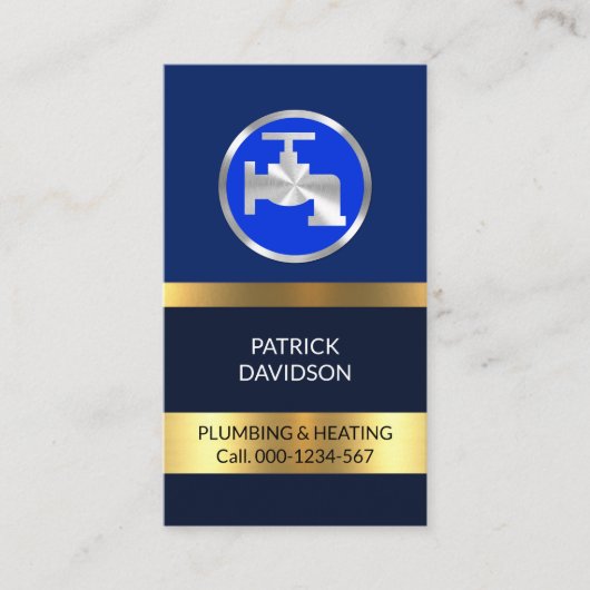 青いストライプ配管画層上の金ゴールド 名刺 (正面)