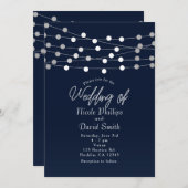 青いストリングライツモダンシック結婚ズ 招待状 (正面/裏面)