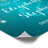 青いストリングライトのウェルカム結婚式受付看板 ポスター (角)