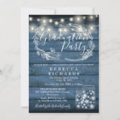 青いストリングライトのマソンベア 卒業パーティー 招待状 (正面)