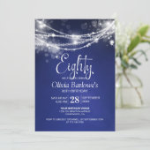 青いストリングライト 80歳の誕生日パーティー 招待状 (スタンド正面)