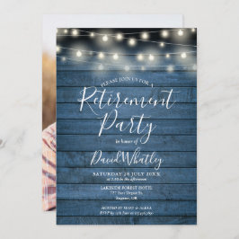 青いストリ素朴ングライトフォトリタイアメントパーティー 招待状