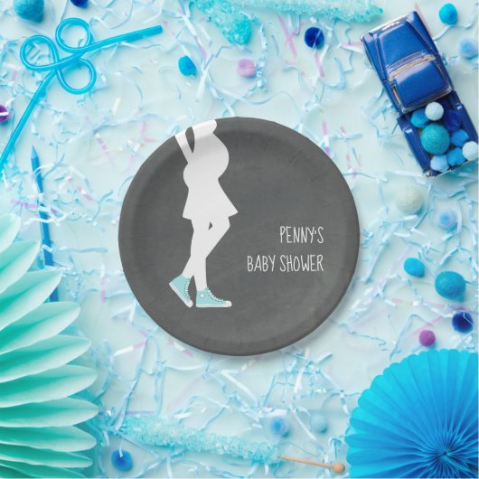 青いスニーカーのベビーの隆起のベビーシャワー ペーパープレート (パーティー)
