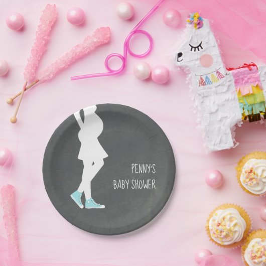 青いスニーカーのベビーの隆起のベビーシャワー ペーパープレート (パーティー)