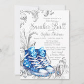 青いスニーカー ボール バースデー パーティー 招待状 (正面)