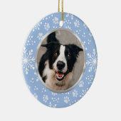 青いスノーフレークのポーパターンペット写真 セラミックオーナメント (右)
