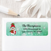 青いスノーフレークの背景を持つクリスマス雪だるま ラベル (インサイチュ)