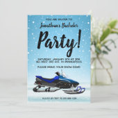 青いスノーモービルの冬のバチェラーパーティー招待状 招待状 (スタンド正面)