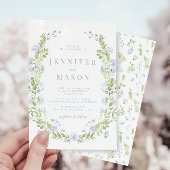 青いスパーの花の緑の結婚式招待状 招待状