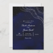 青いスパークルの星空の夜の結婚式 招待状 (正面)