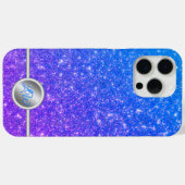 青いスパークルラメモノグラムフォンケース Case-Mate iPhoneケース (裏面 (横))
