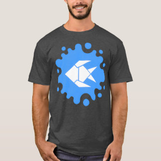 青いスプラッシュでかわいい折り紙魚 Tシャツ