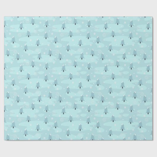 青いスプリースの木と雪のクリスマスパターン ラッピングペーパー (フラット)