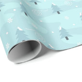 青いスプリースの木と雪のクリスマスパターン ラッピングペーパー (ロールコーナー)