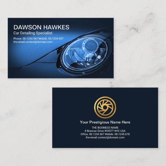 青いスポーツカーのヘッドライトが詳細を自動で表示 名刺 (正面/裏面)