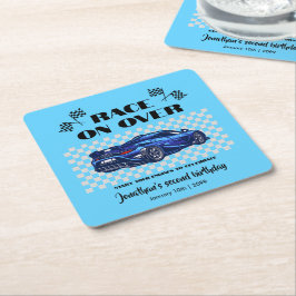 青いスポーツモダンカーで年齢を問わずレース スクエアペーパーコースター