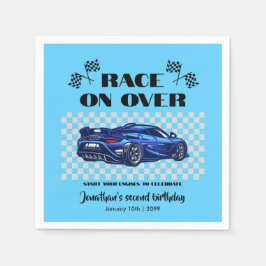 青いスポーツモダンカーで年齢を問わずレース スタンダードカクテルナプキン