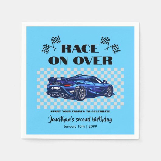 青いスポーツモダンカーで年齢を問わずレース スタンダードカクテルナプキン (正面)