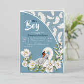 青いスワンのベイビー　箔押し招待状 箔招待状 (立ち正面)