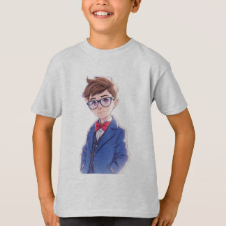 青いスーツの可愛いキャラクター男子Tシャツ Tシャツ