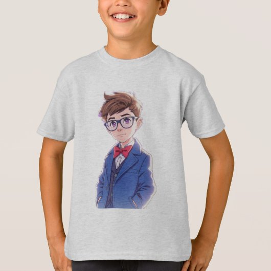 青いスーツの可愛いキャラクター男子Tシャツ Tシャツ (正面)