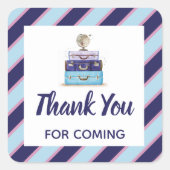 青いスーツケー来ス旅行シャワーありがとう スクエアシール (正面)