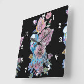 青いセキセイインコの水彩画 黒い女性のオフィス時計 スクエア壁時計 (傾斜)