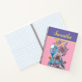 青いセキセイインコ セキセイインコ ローズ フラワー 水彩画 ノートブック (内部)