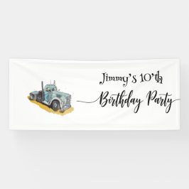 青いセミトラックの男の子の誕生日パーティー 横断幕