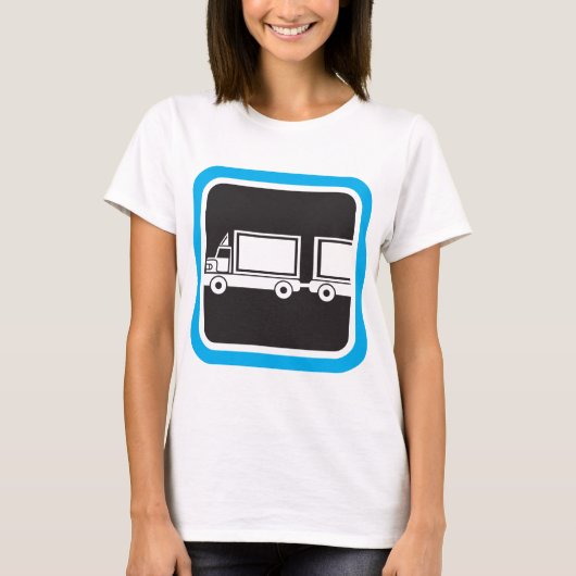 青いセミトレーラーとトレーラーのアイコン Tシャツ (正面)