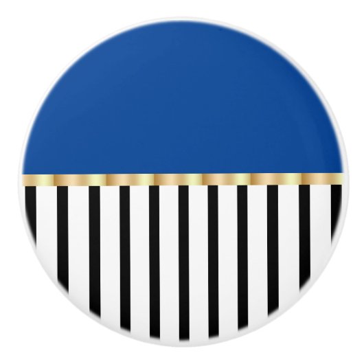 青いセラミックの引ポップ・アートのき金で白黒 セラミックノブ (正面)