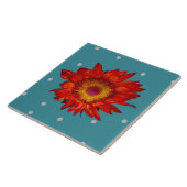 青いセラミックタイルの明るく赤いヒマワリ タイル (側面)