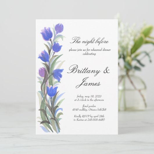 青いセージ緑の野草花リハーサルディナー 招待状 (スタンド正面)