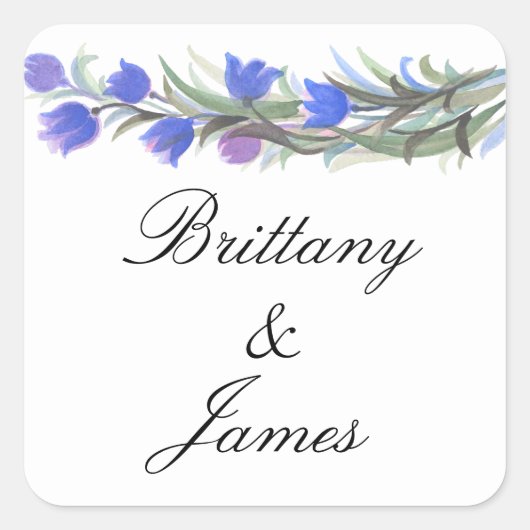 青いセージ緑の野草 スクエアシール (正面)